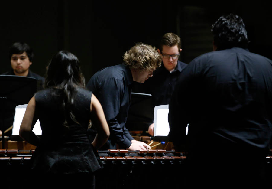 Thunderstruck percussion and guitar ensembles upbeat at first