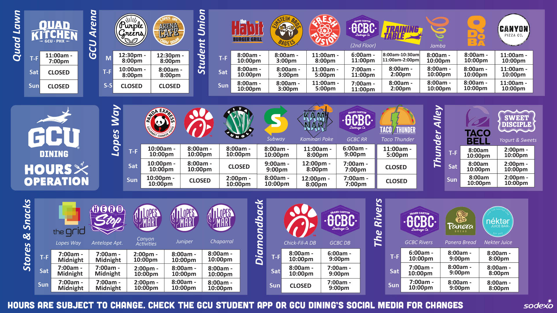 GCU Dining hours beginning Jan. 10, 2023 GCU News