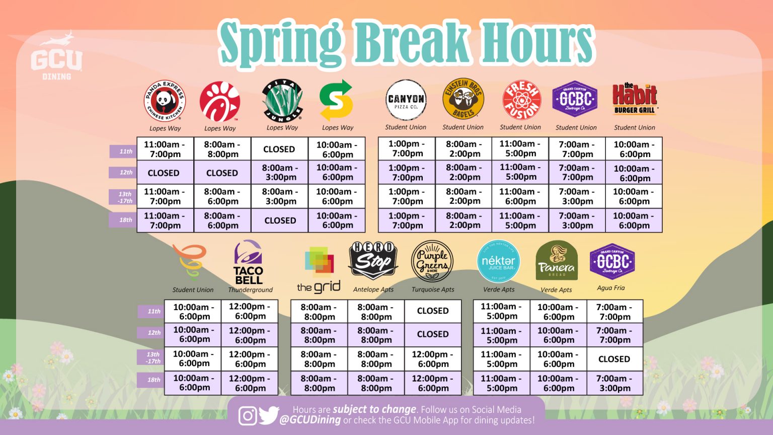 GCU Dining Spring Break Hours GCU News