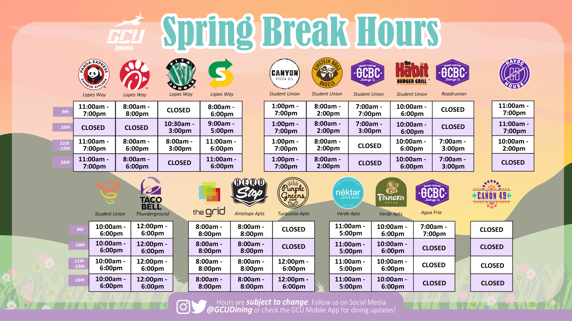 GCU Dining Spring Break 2024 - GCU News