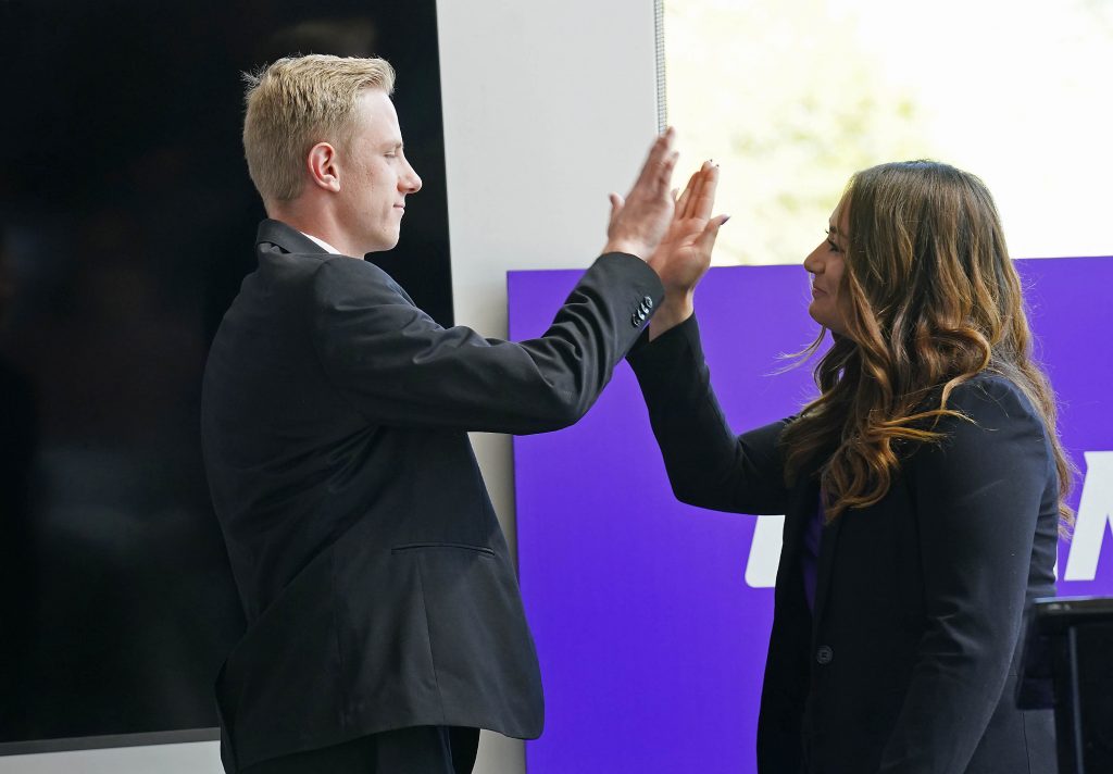 Ashley Cote was sworn in as study body president during the Associated Students of GCU Inauguration on Monday at Colangelo College of Business lobby, along with vice president David Pritchard. They promised a transparent leadership style in 2024-25, and their openness showed at the ceremony.
