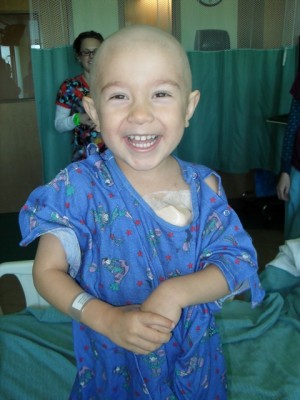 Jaydon at the start of cancer treatment. His cancer is now in remission.
