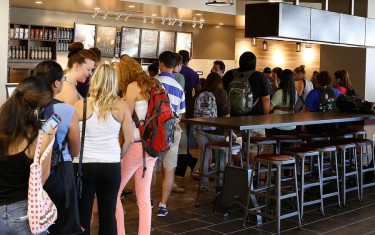 With the arrival of Starbucks, the second floor of the Student Union just became a hub of activity. (Photo by Darryl Webb)