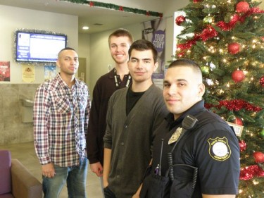 GCU public safety officers Pedro Jorge (far left) and Martin Alvarez (far right) with Prescott Hall roommates Kevin Emery and Logan Romero.