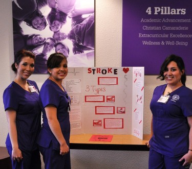 GCU nursing students (from left) Kristine Avena, Mayte Osuna and Jessica Dear created and presented information about stroke for the Banner Boswell open house.