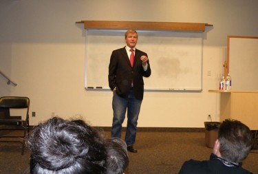 Lee Steinberg speaks to students on campus Tuesday about his career as a sports agent.
