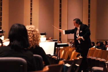 Dr. Juan Hernandez, assistant dean of the College of Fine Arts and Production, conducted Brahms' work Tuesday night. 