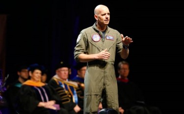 The GCU Class of 2014 was treated to an inspirational talk by Air Force Maj. Dan Rooney (ret.) at Thursday's commencement at Veterans Memorial Coliseum.  Photo by Darryl Webb 