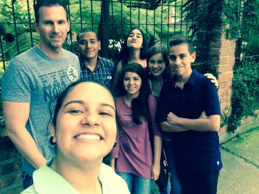 Jim Mostofo with a youth group from his church who showed him around Medellin.