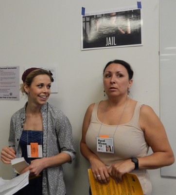 Students Jess Lincoln (left) and Lisa Durst have different reactions to being in jail for thieving. 