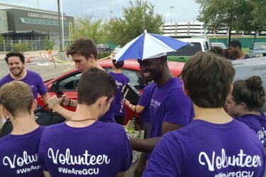 GCU junior Bikonzi Moise was ready for anything -- rain or sun -- at Thursday's Move-In. 
