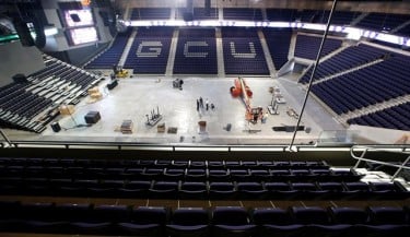 Workers are putting the finishing touches on the GCU Arena expansion.