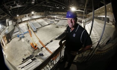 GCU men’s basketball coach Dan Majerle had a bird’s-eye view of the Arena expansion over the summer. But Majerle soon will take charge of action on the new floor when the team begins its highly anticipated season. (Photo by Darryl Webb)