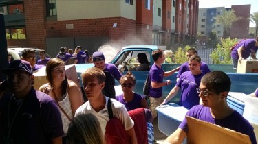 Students and volunteers flooded the campus roads outside Saguaro Hall early Wednesday. 