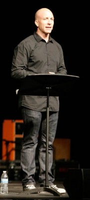 Dustin Tappan of Christ's Church of the Valley urged students to commit to going to church regularly. (Photo by Darryl Webb)