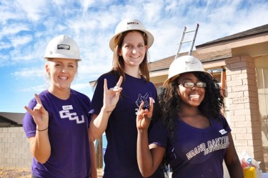 GCU volunteers were showing their Lopes Up spirit at a Habitat for Humanity project Saturday. Photo by Alexix Bolze