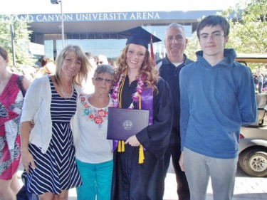 The Grundeis family at Karlee's GCU graduation: From left, her mother, Rhonda; her grandmother, Carol Colwell; Karlee; her father, Glen; and her brother, Garret.
