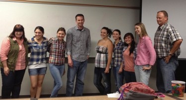 Students in Jim Mostofo's (third from left) class all dressed in plaid shirts one day to poke a little fun. Photo courtesy of Jim Mostofo