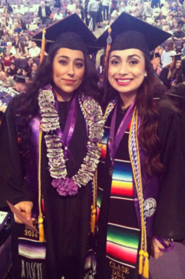 Janeth Sanchez (left) and Xiomara Palmeria wore Hispanic graduation stoles to honor their families and Mexican heritage. Photo by Cooper Nelson