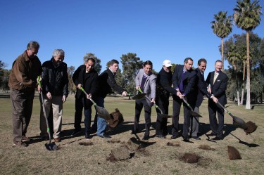 Mueller and others join in Friday's groundbreaking. 