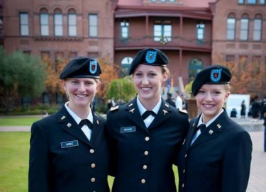 From left, GCU's Bekah Hansz, Lauren Graham and Anna Lamb supported each other all through nursing classes and ROTC. 