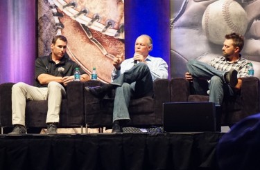 "Tales from the Dugout" featured (from left) Paul Goldschmidt of the Diamondbacks, umpire Ted Barrett and Jeremy Affeldt of the San Francisco Giants.