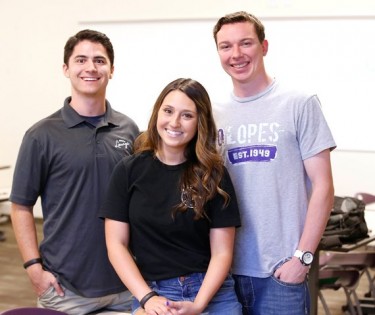 GCU tutor Bryce Beatty and sophomores Brittney Poggiogalle and Aaron Widger have enjoyed learning together in GCU's expanded tutoring program. (Photo by Darryl Webb)