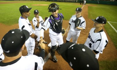 Lopes players gather along one of the baselines at Brazell during a recent game.