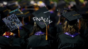 Colorful mortarboards have become a GCU commencement tradition. (Photo by Darryl Webb)