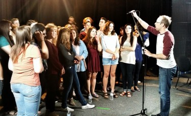 Worship Arts students sang backup vocals under the direction of producer Jeff Pardo (right).