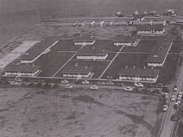 The GCU campus when it first opened in 1951. That's buildings 1, 2 and 3 in the foreground, Building 4 on the left and Building 5 in the middle. Building 9 had not yet been built.