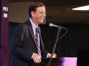 GCU President/CEO Brian Mueller shared his excitement about the University's at Friday's all-employee meeting. Photo by Darryl Webb 