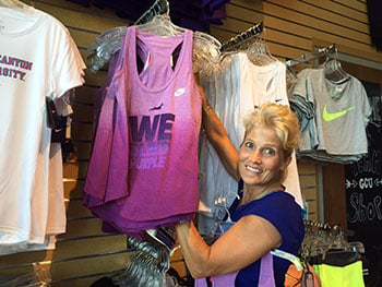 Bo Dunn, a GCU mom from Palm Desert, Calif., found something the perfect shirt at the GCU Team Shop Monday. 