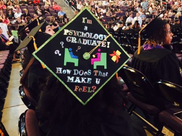 The mortarboard of Stephany Molina-Gerena, a new psychology grad. 