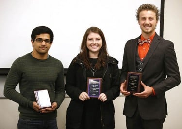 Honors College scholarship finalists (from left) Zachary Merhavy, Abigail Perzan and Connor Ensign. (Photo by Darryl Webb)