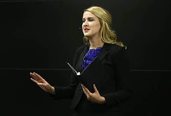 TaylorRae Humbert riveted a GCU audience with her portrayal of a rape victim during a speech and debate team performance.