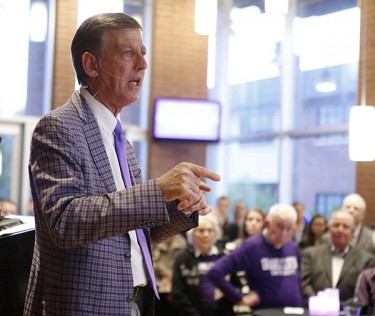 GCU President Brian Mueller introduces a pay-it-forward program that is geared to raise enough money to provide 800 full-tuition scholarships to west Phoenix high school students over the next four years. 