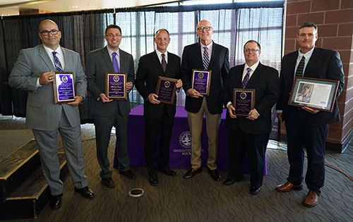 From left, the 2016 Alumni Hall of Fame inductees: Dr. Nicholas Markette, Dr. Brian Bucina, Andy Unkefer, Dr. Jim Rice, Max Fose and John Davis.