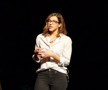 Nicole Cottrell delivers her powerful Chapel message Monday. (Photo by Cameron Stow)