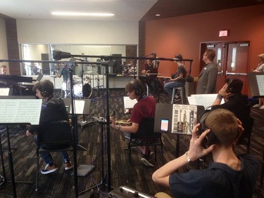Students from Ironwood Ridge High School in Oro Valley work in the GCU recording studio.