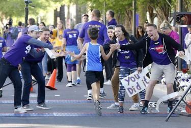 Members of the Havocs were among the supporters at the finish line cheering on the runners.