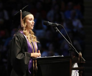 Brittany Holen addresses the morning commencement session. (Photo by Darryl Webb)