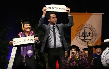 Justin Willman entertained the audience with his wit and magic at both the Saturday and Monday commencement ceremonies.