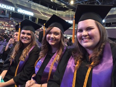 From left, Megan Armstrong, Erin Jones and Britnee Van Tyle became best friends while earning their bachelors of science in counseling degrees.