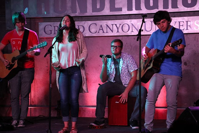 Kristyn Roberts sings "Anchor Us" during the Canyon Worship Songwriters Spring Showcase Monday night.