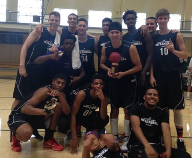 The GCU men's intramural basketball team after it won its second consecutive regional title.