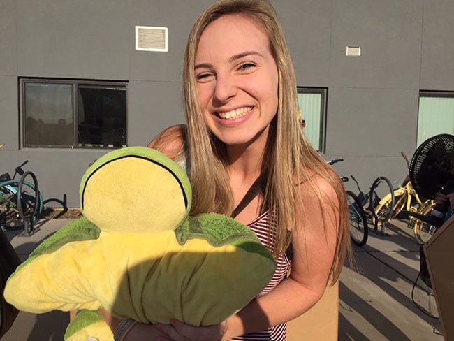 Janelle Talmadge doesn't go anywhere without Turti her turtle, and GCU is no exception.