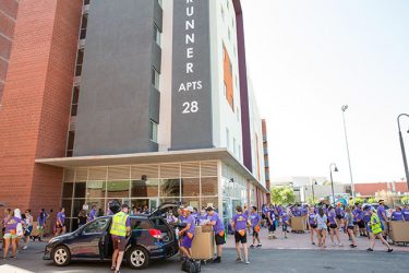 It was a busy scene as students moved in to the new Roadrunner Apartments.