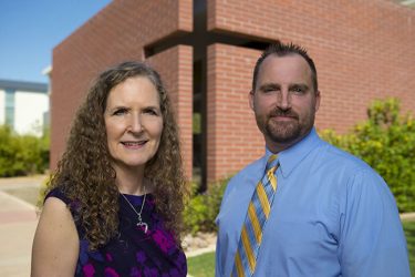 Anna Faith Smith (left), assistant dean of the College of Theology, and Dr. Jason Hiles, dean of COT and Grand Canyon Theological Seminary