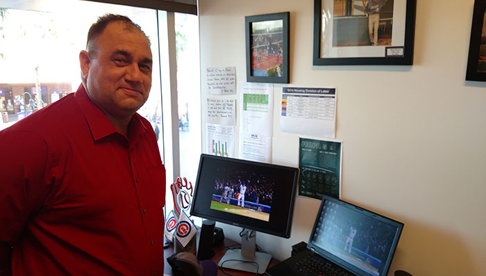 Alan Boelter, GCU's student conduct manager, has Cubs photos on his desktop and Cubs memorabilia all over his office.